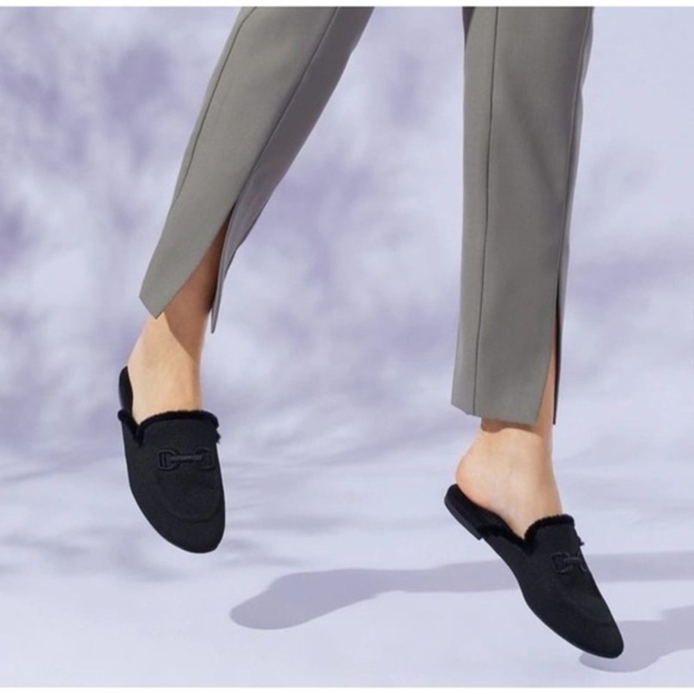 Vivaia Black Faux Fur Lined Knit Mules Bit Loafers EUR 37 US 6 NIB